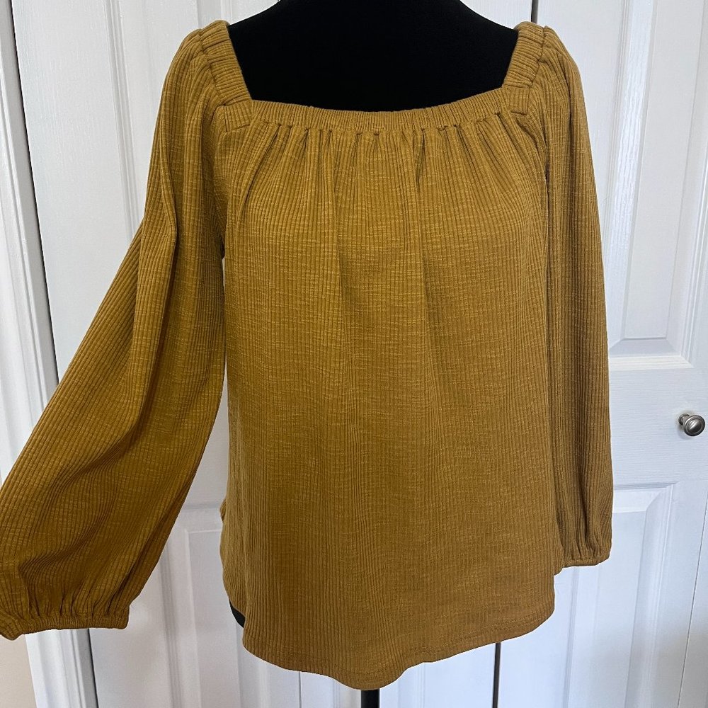 NWT Polagram Yellow Blouse Square Neck Long Sleeve Sz S Peasant Style Fall  New